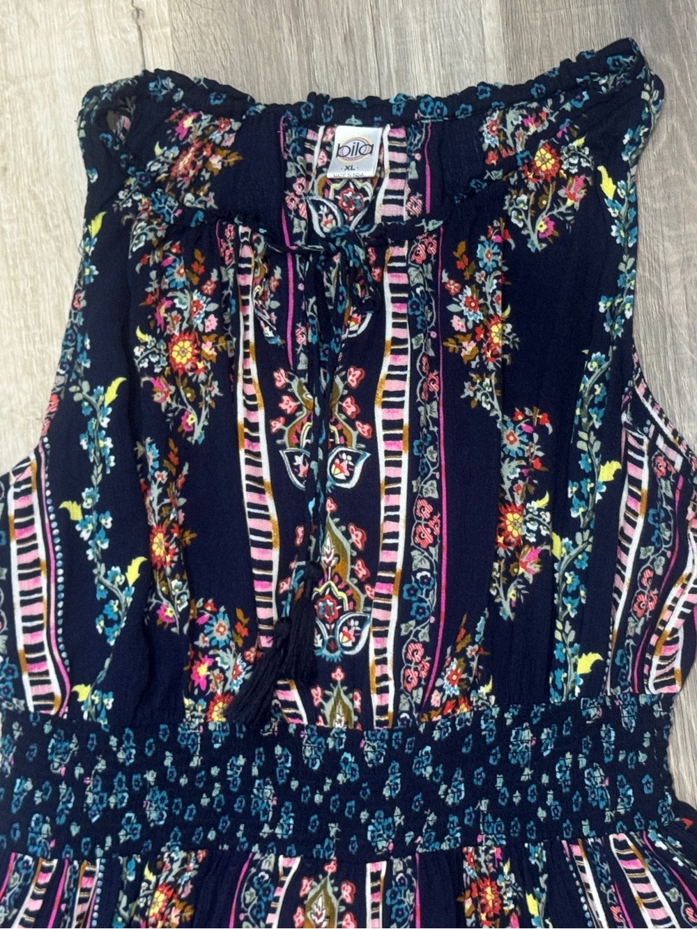 Bila Navy Floral Stripe Sundress with Pink and Green Accents - Picture 2 of 10